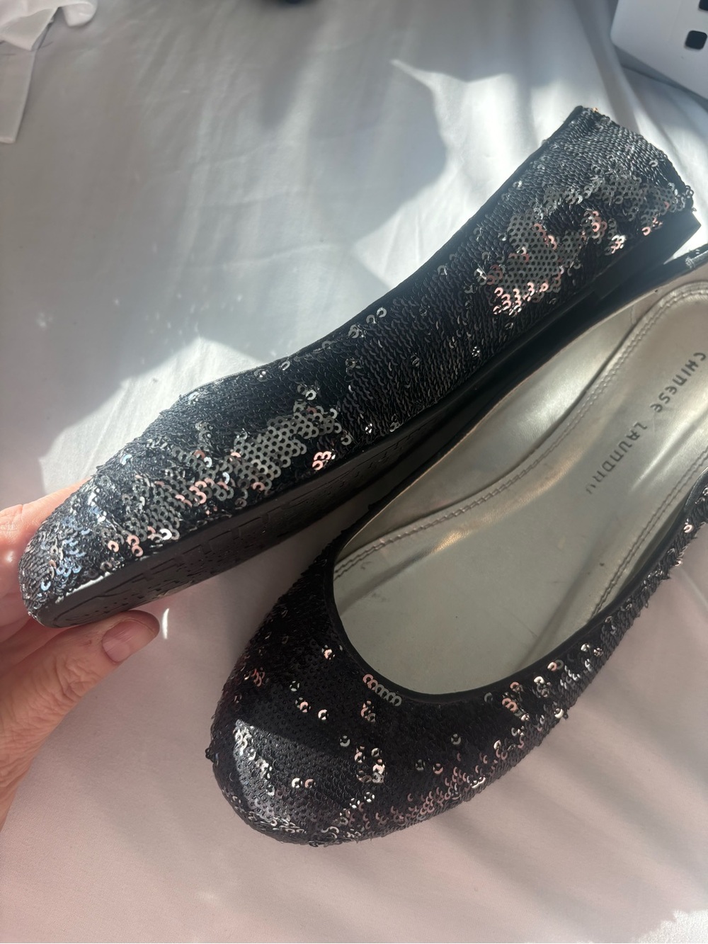 Chinese Laundry Black Sequin Slip-On Ballet Flats - Picture 2 of 5